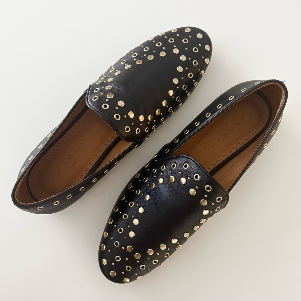 NWOT Black Leather Studded Women’s Loafers